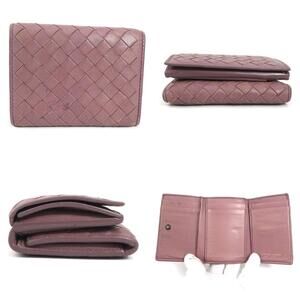Bottega Veneta pink leather compact intrecciato tri fold wallet